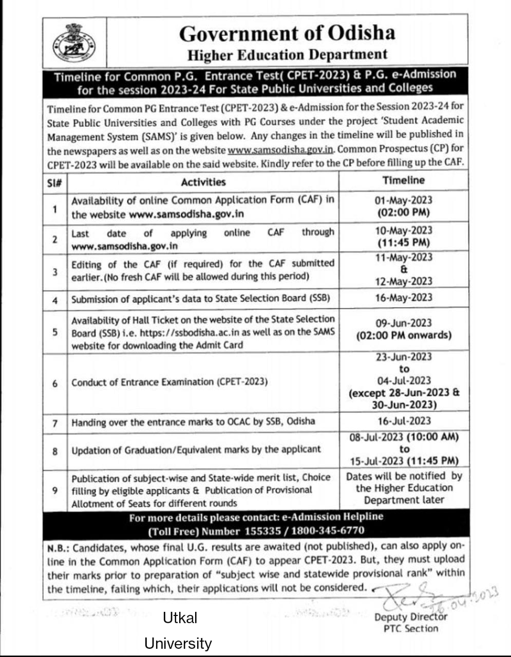 DHE odisha releases timeline for pg entrance