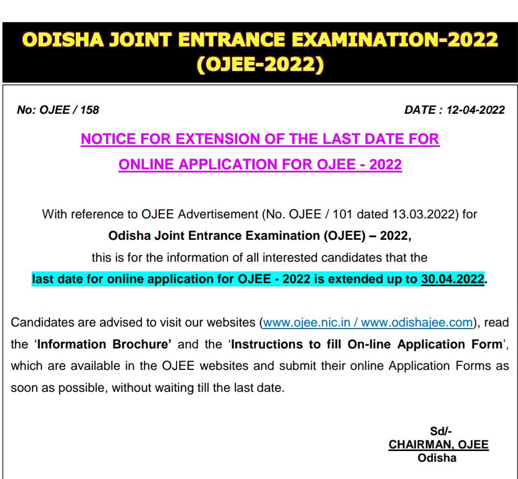 OJEE ପଞ୍ଜୀକରଣ ସମୟସୀମା ବୃଦ୍ଧି, ଅପ୍ରେଲ 30 ଯାଏଁ ଆବେଦନ କରିପାରିବେ ଛାତ୍ରଛାତ୍ରୀ