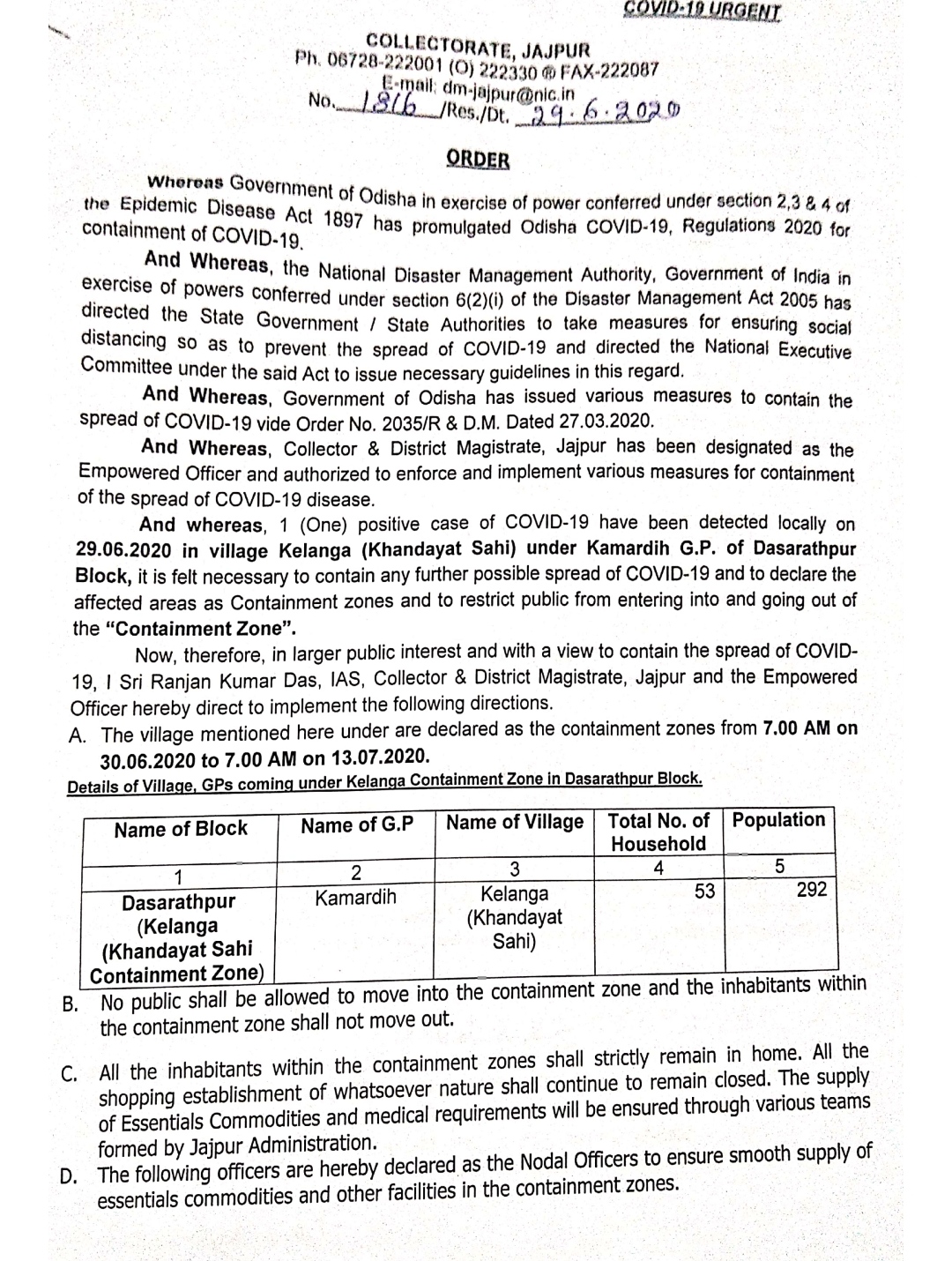 Essentials have not arrived in the content zone in  jajpur