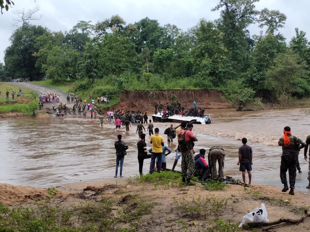 Close shave for 30 jawans as bus skids off flooded road near Bijapur, Chhattisgarh