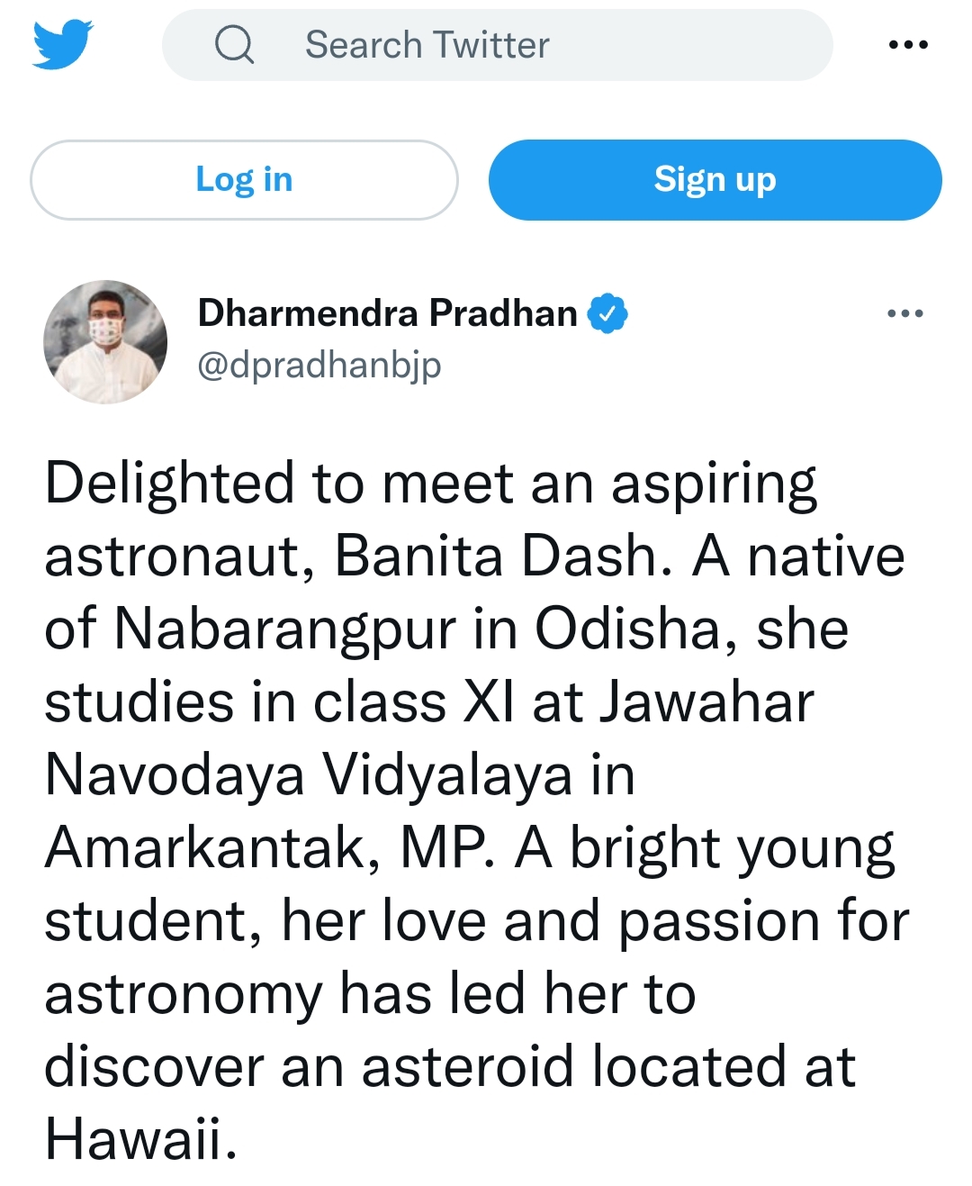 Union minister Dharmendra pradhan meet aspiring astronaut banita dash