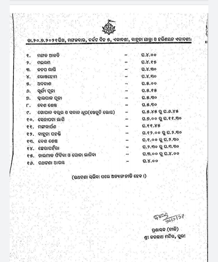 rituals schedule for the Bahuda yatra, Bahuda yatra, ବାହୁଡ଼ା ଯାତ୍ରା, ବାହୁଡ଼ା ଯାତ୍ରା ନୀତି ନିର୍ଘଣ୍ଟ, ମହାପ୍ରଭୁଙ୍କ ବାହୁଡ଼ା ଯାତ୍ରା, ରଥଯାତ୍ରା