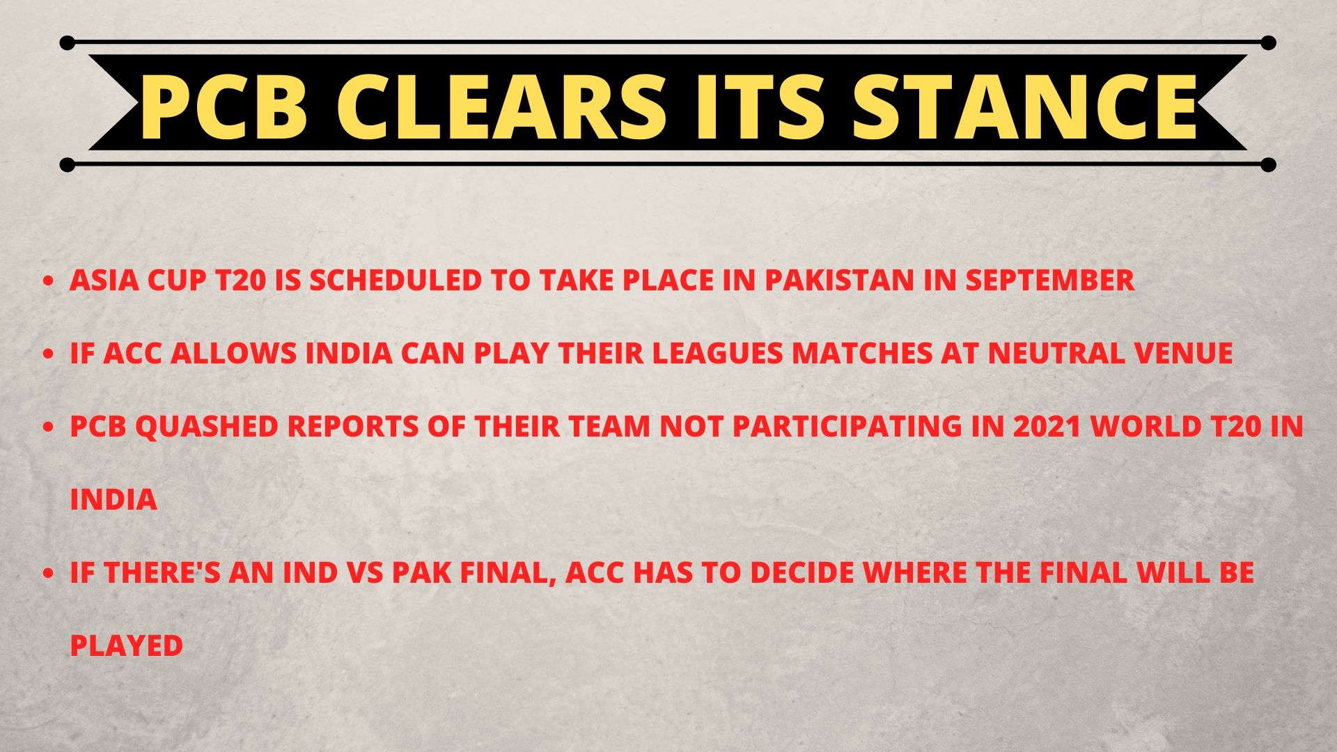 PCB's stance on India's participation in the Asia Cup.