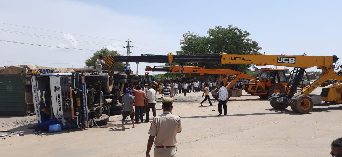 Bus accident in jodhpur, bus and container collision