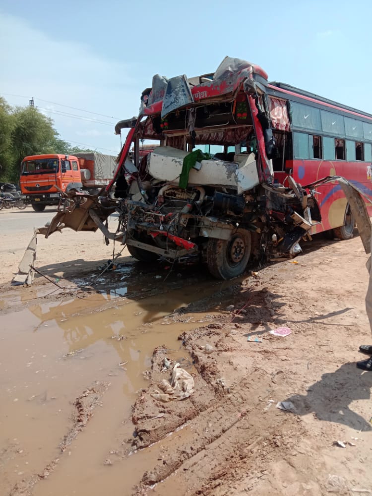 Bus accident in jodhpur, bus and container collision