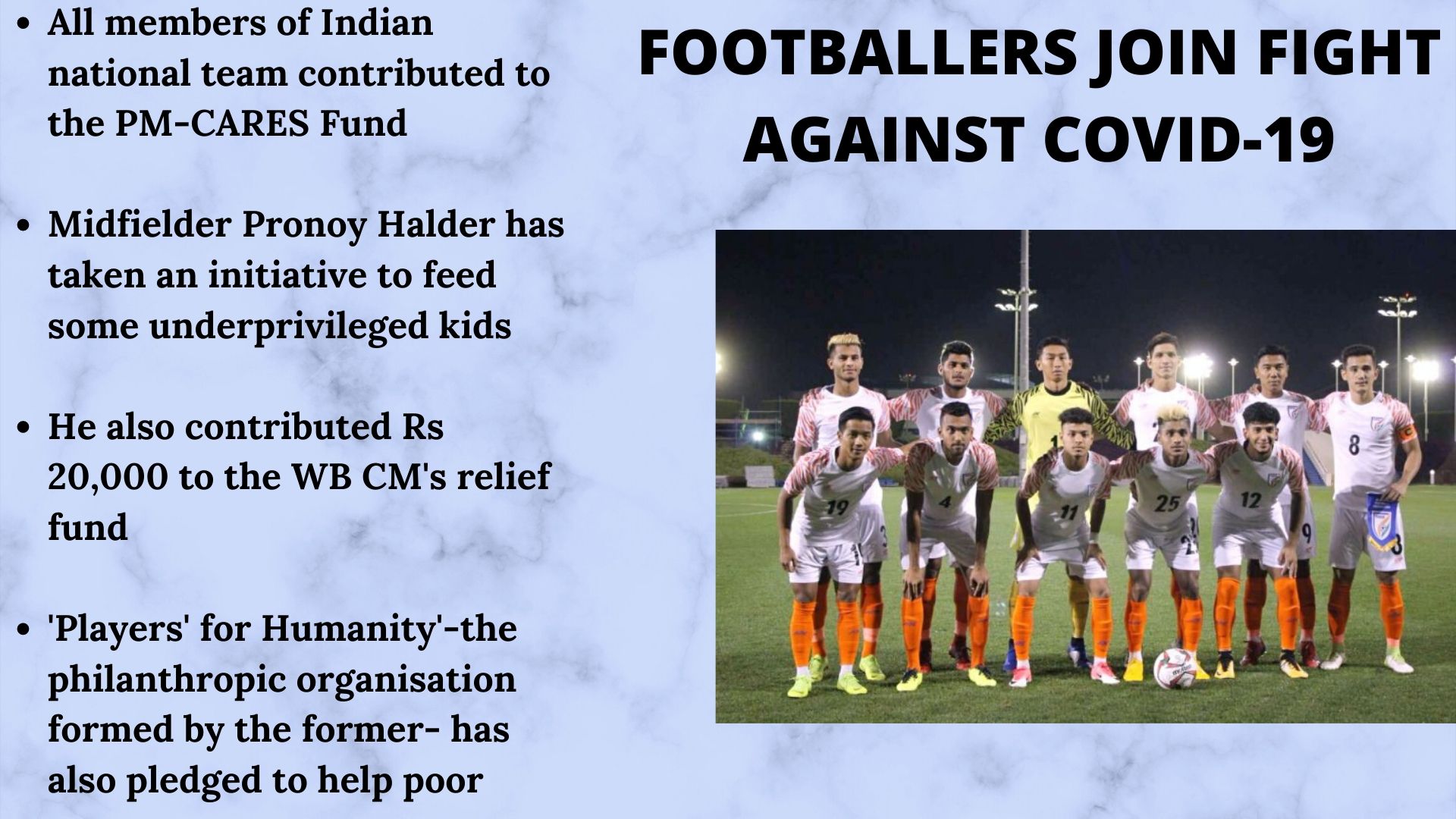 Indian footballers join the fight against COVID-19 outbreak in the country.