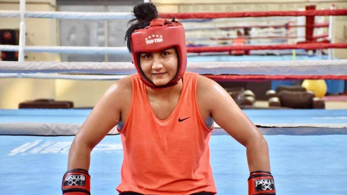 Boxer Pooja Rani at the boxing ring.