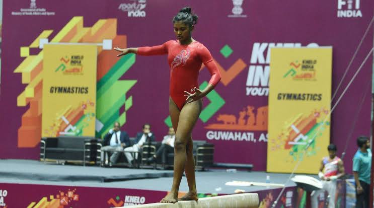 Priyanka Dasgupta in action in artistic gymnastic.