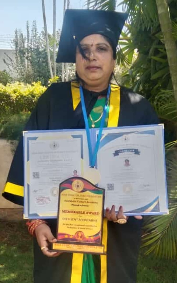 KT Lakshmamma get Honorary doctorate from Asia Vedic Culture Academy