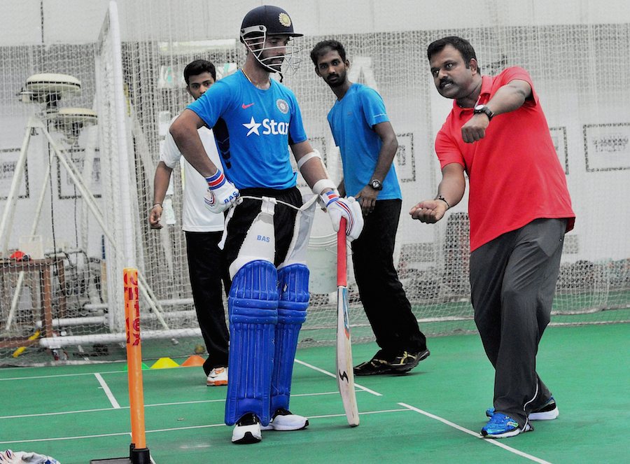 Ajinkya Rahane with his childhood coach Pravin Amre.