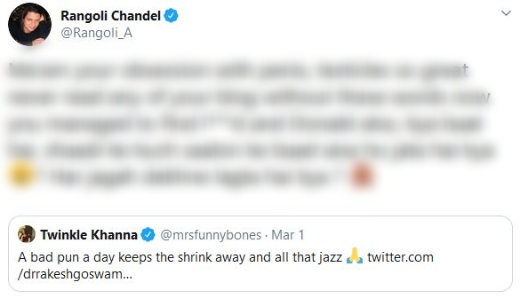 Rangoli Chandel lashes at Twinkle Khanna, draws flak on Twitter