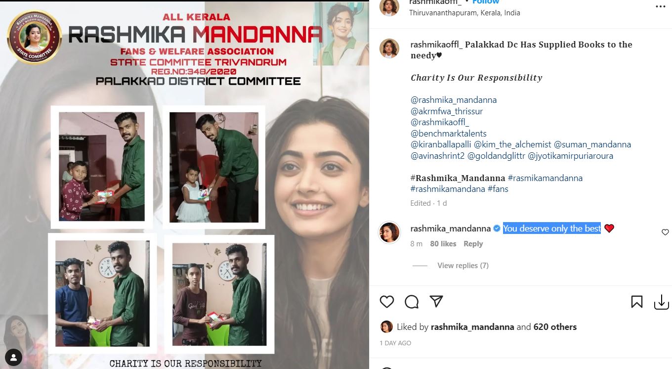 Rashmika Mandanna fans help needy students