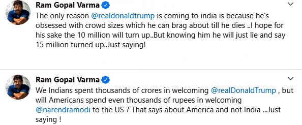 RGV trolls trump visit to india