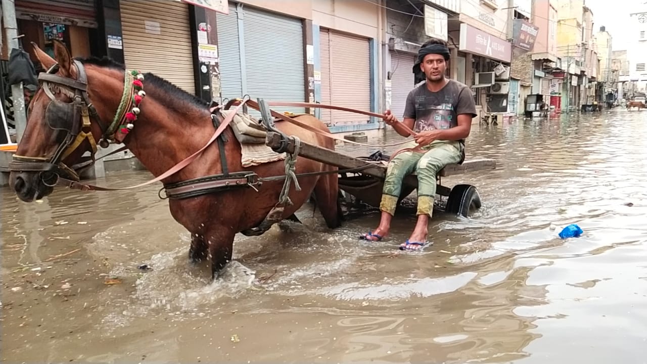 Problem of filling water in Sardarshahar market