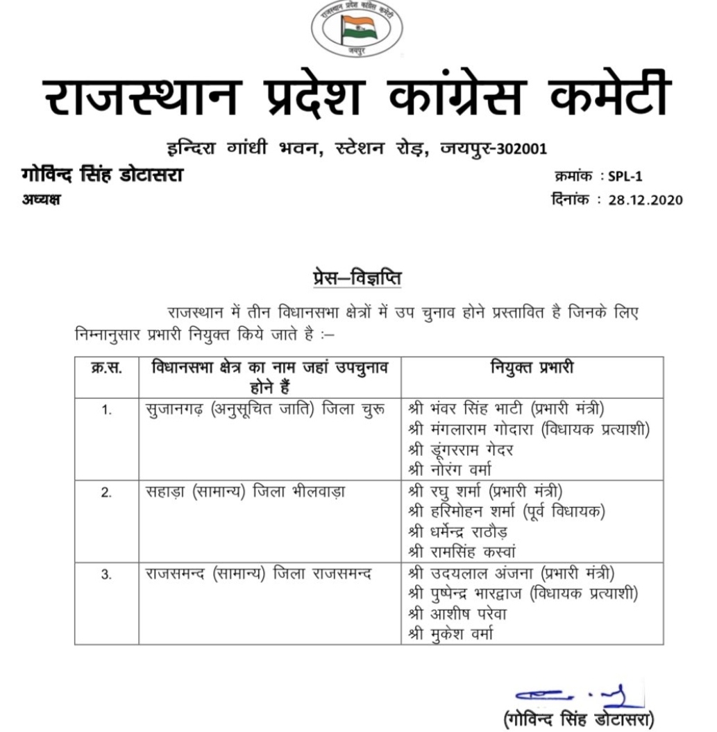 Rajsamand constituency by election, राजसमंद विधानसभा उपचुनाव, सहाड़ा विधानसभा उपचुनाव