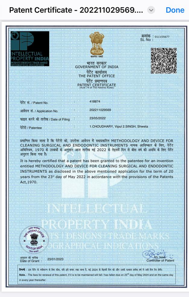 Patent Licence to Bhilwara Dentist