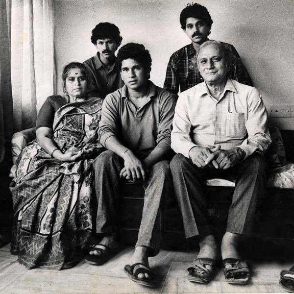 Sachin Tendulkar in the middle with his parents and elder brother.