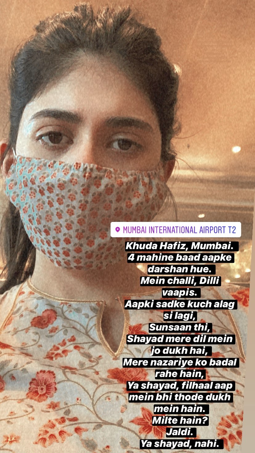 sanjana sanghi instagram post on heading back to delhi