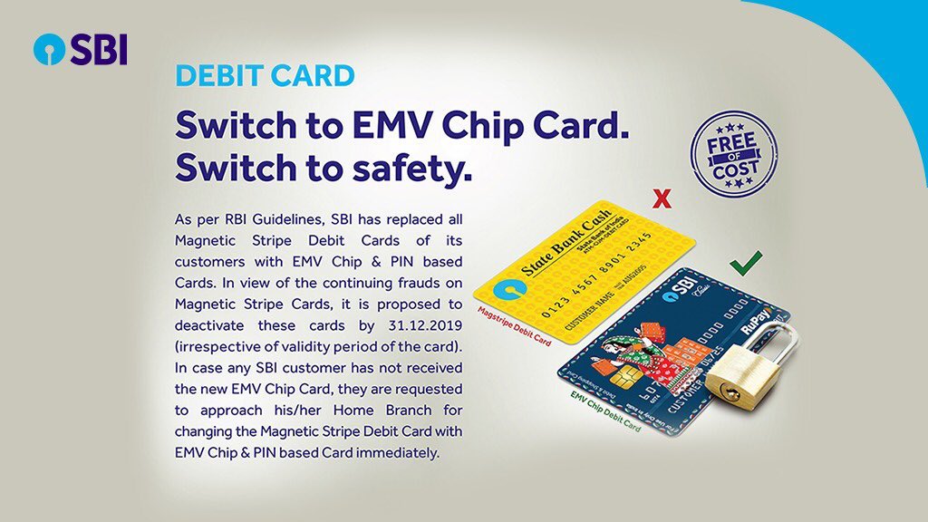SBI will deactivate all magnetic strip cards by December 31, 2019.