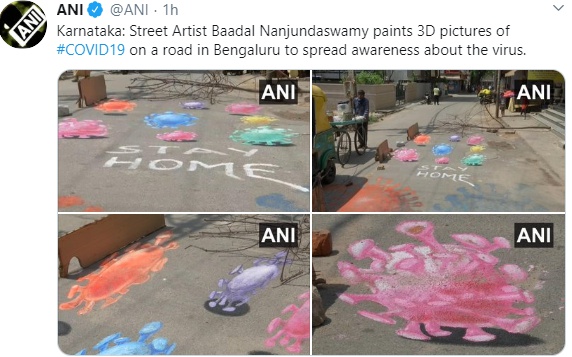 3D  pictures of COVID19 on a road in Bengaluru