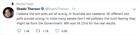 ShaShi Tharoor  എക്സിറ്റ് പോൾ  കോൺഗ്രസ്  ശശി തരൂർ  വോട്ട്  wrong