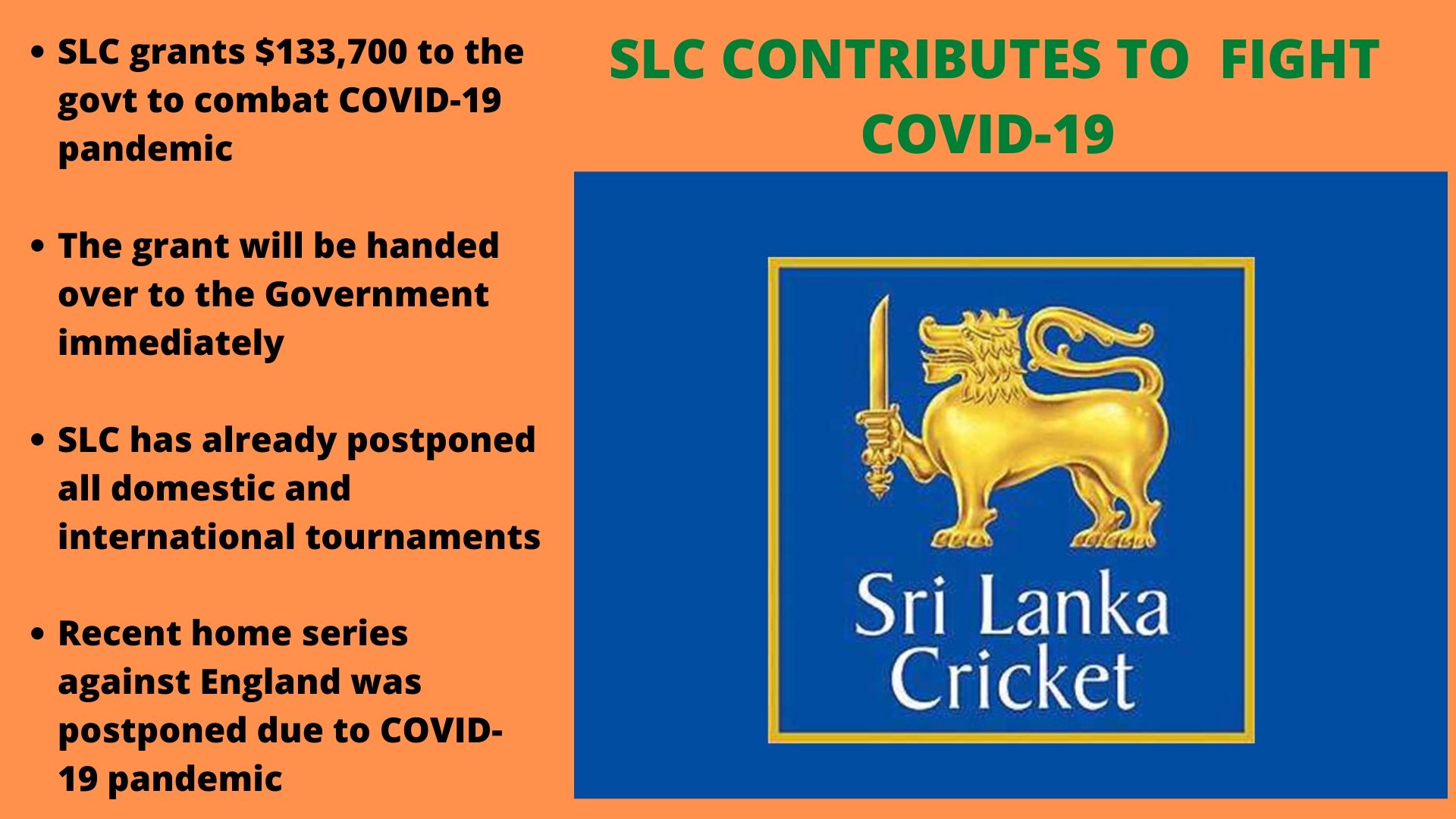 Sri Lanka Cricket contributes to combat COVID-19 in the country.