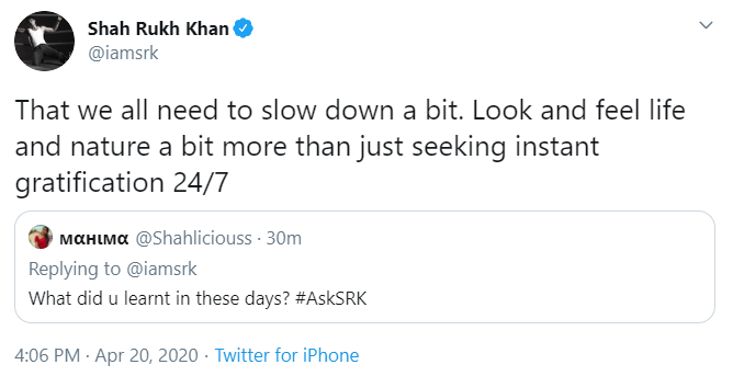 SRK learns this during lockdown