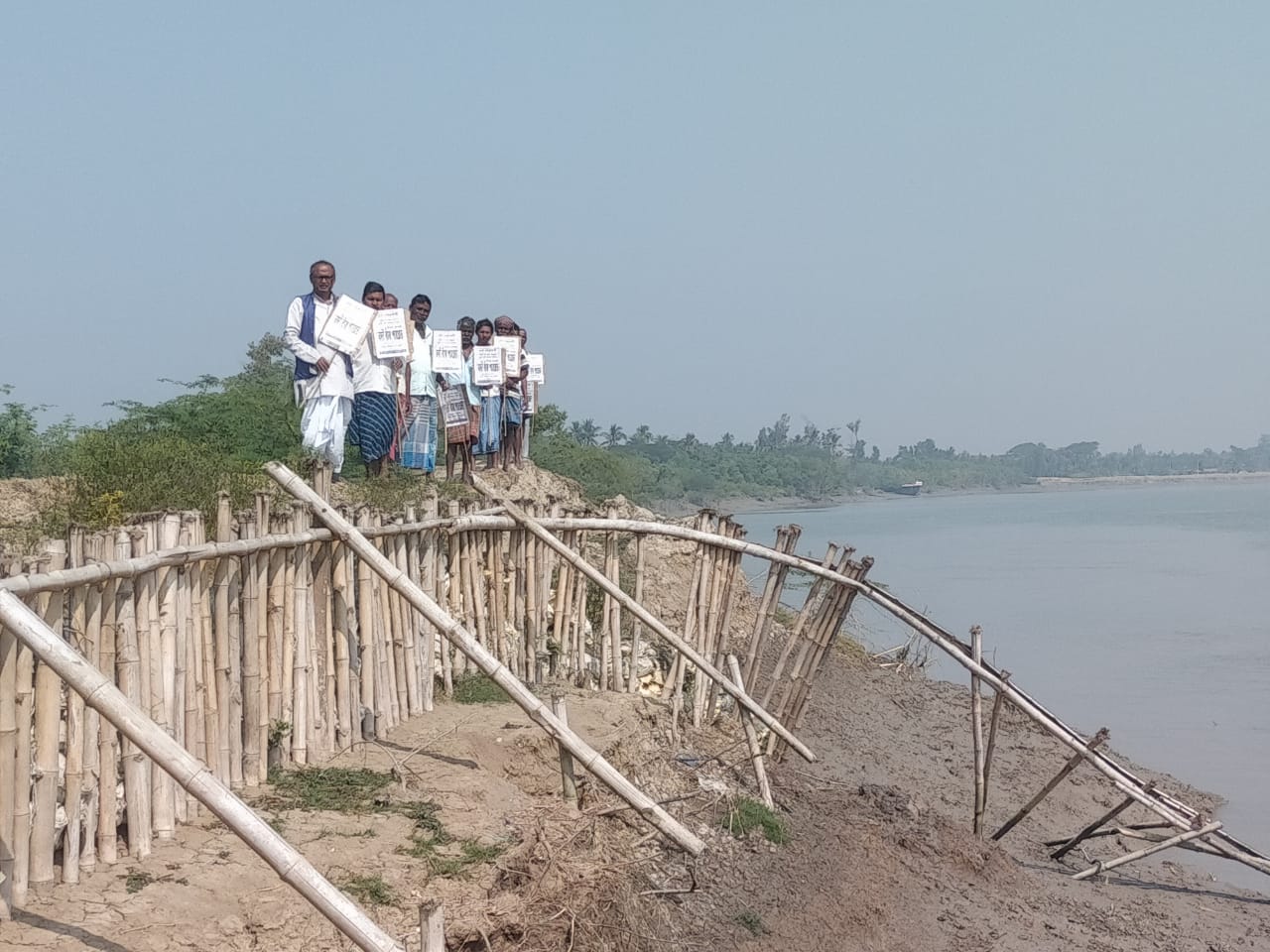 Sundarbans residents protest demanding a permanent river dam in Sundarbans