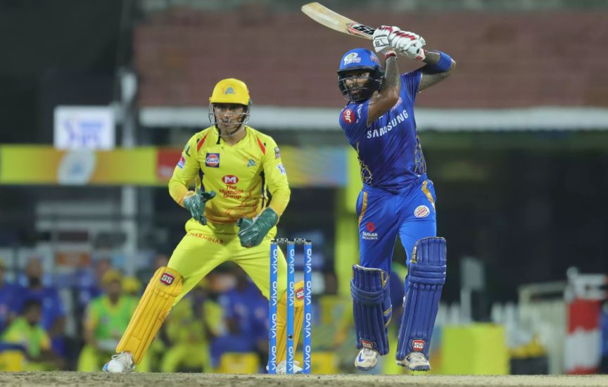 Suryakumar Yadav plays a shot during his match winning 71 runs knock against CSK in Qualifier 1.