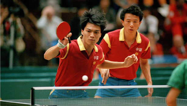 China's Xu Zengcai, left, and Jiang Jialiang compete at the 1988 Olympics.