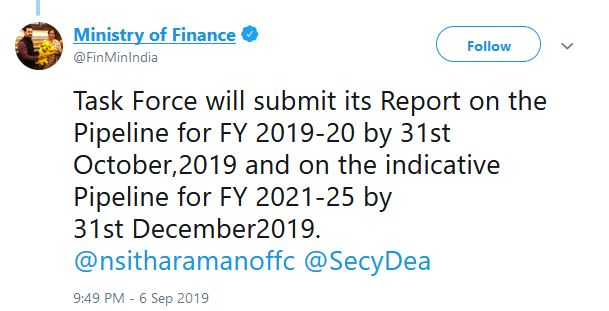 Tweet by Ministry of Finance