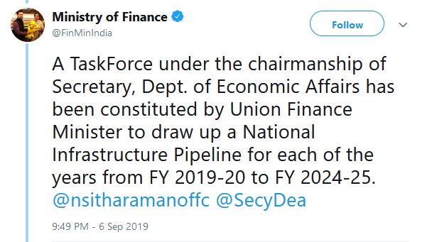 Tweet by Ministry of Finance