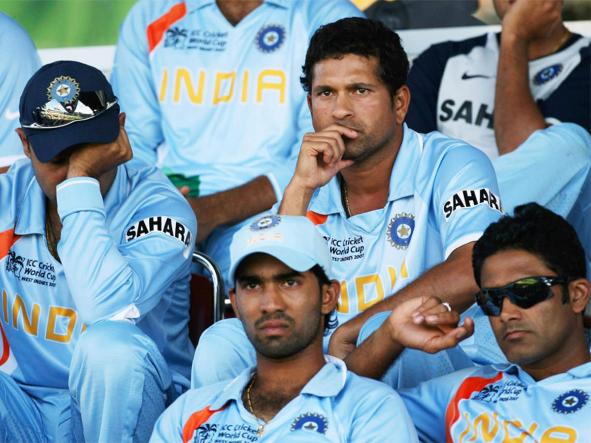 Sachin and the team look disappointed as India exited from the 2007 World Cup.
