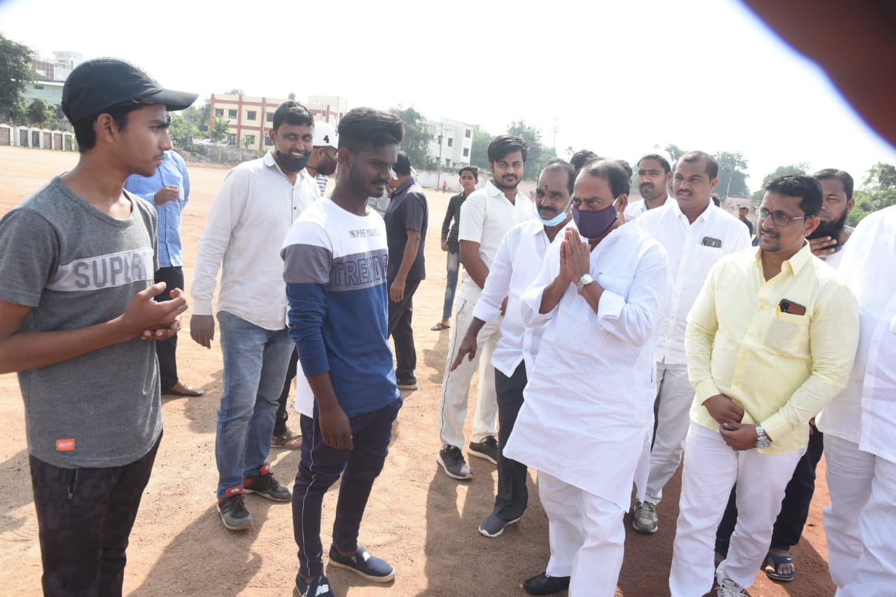 minister indrakaran reddy started cricket tournament in nirmal