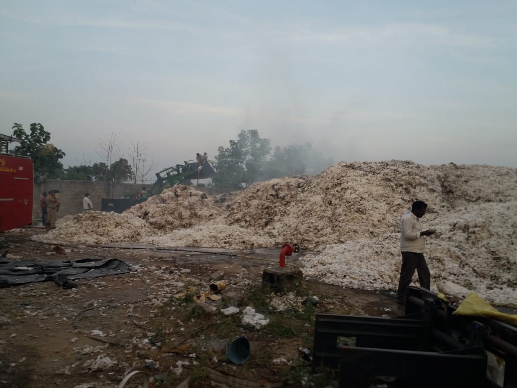 Massive fire at Cotton Ginning Mill in  Thirumalagiri, Suryapeta District