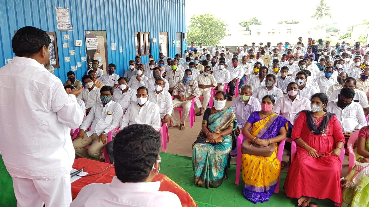 Minister Jagadish Reddy attending a meeting of Terasa constituency level chief functionaries