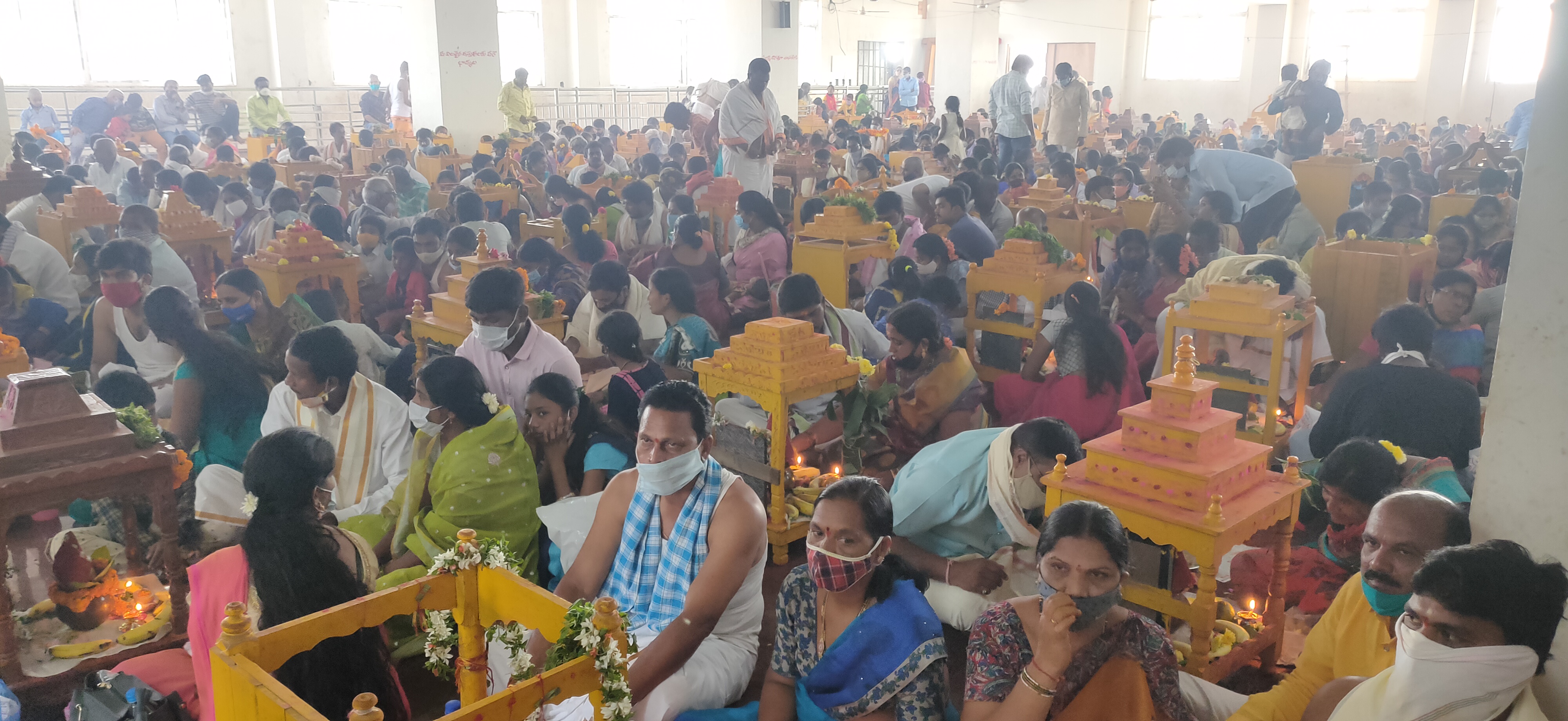 Devotees participating in special pujas