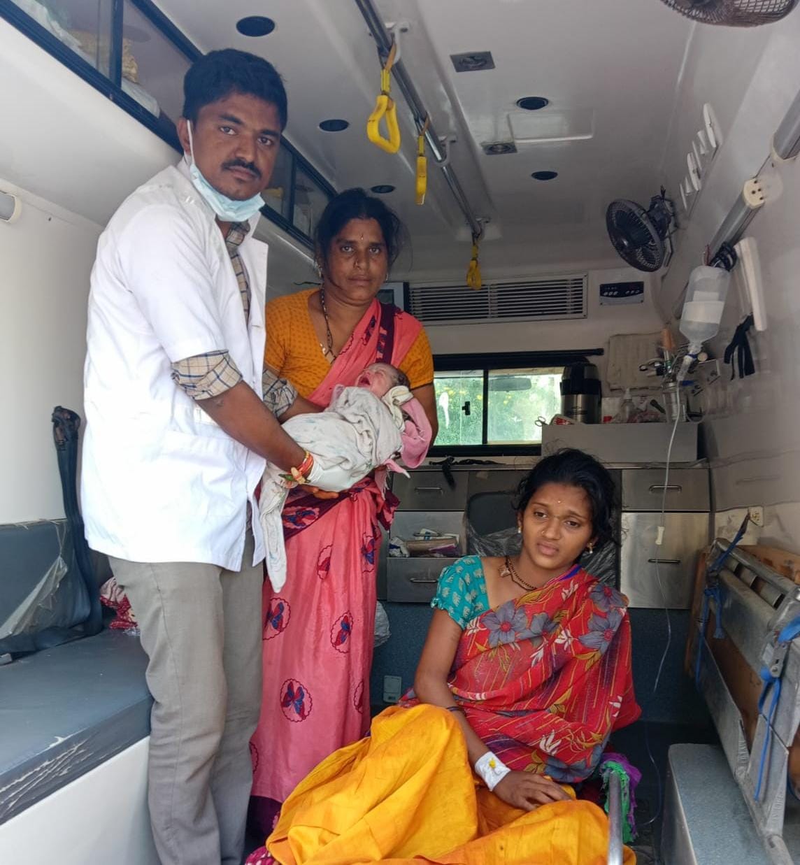 ambulance employees done delivery in journey at kamareddy