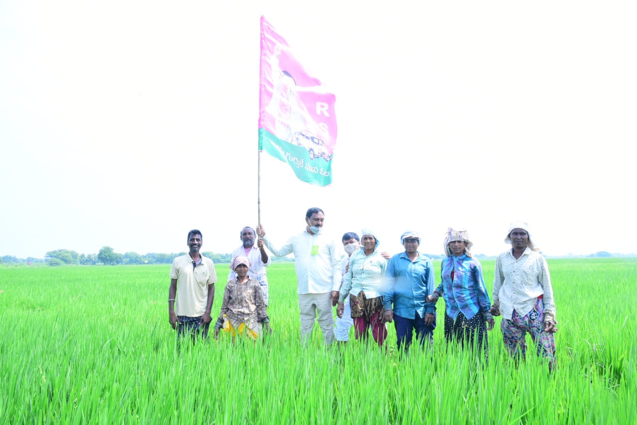 minister Errabelli Dayakar expressed happiness over the setting up of the Trs flag in the Farms at Illanda village, Warangal Rural District