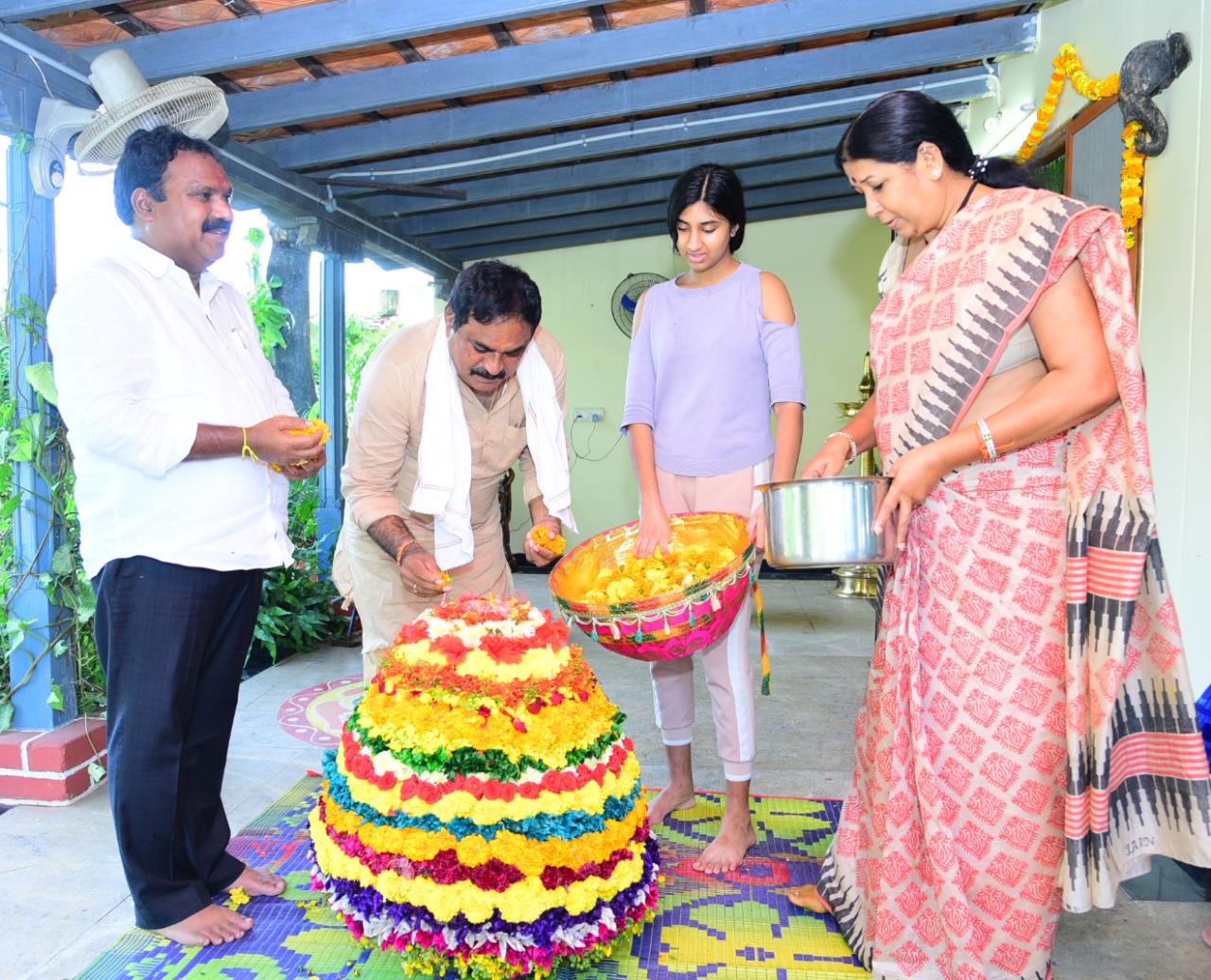 bathukamma celebrations at mla errabelli dayakar rao home in warangal rural district