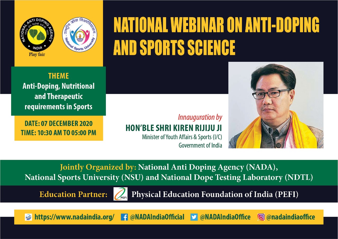 union minister for sports will inaugurate the national webinar on anti doping and sports science