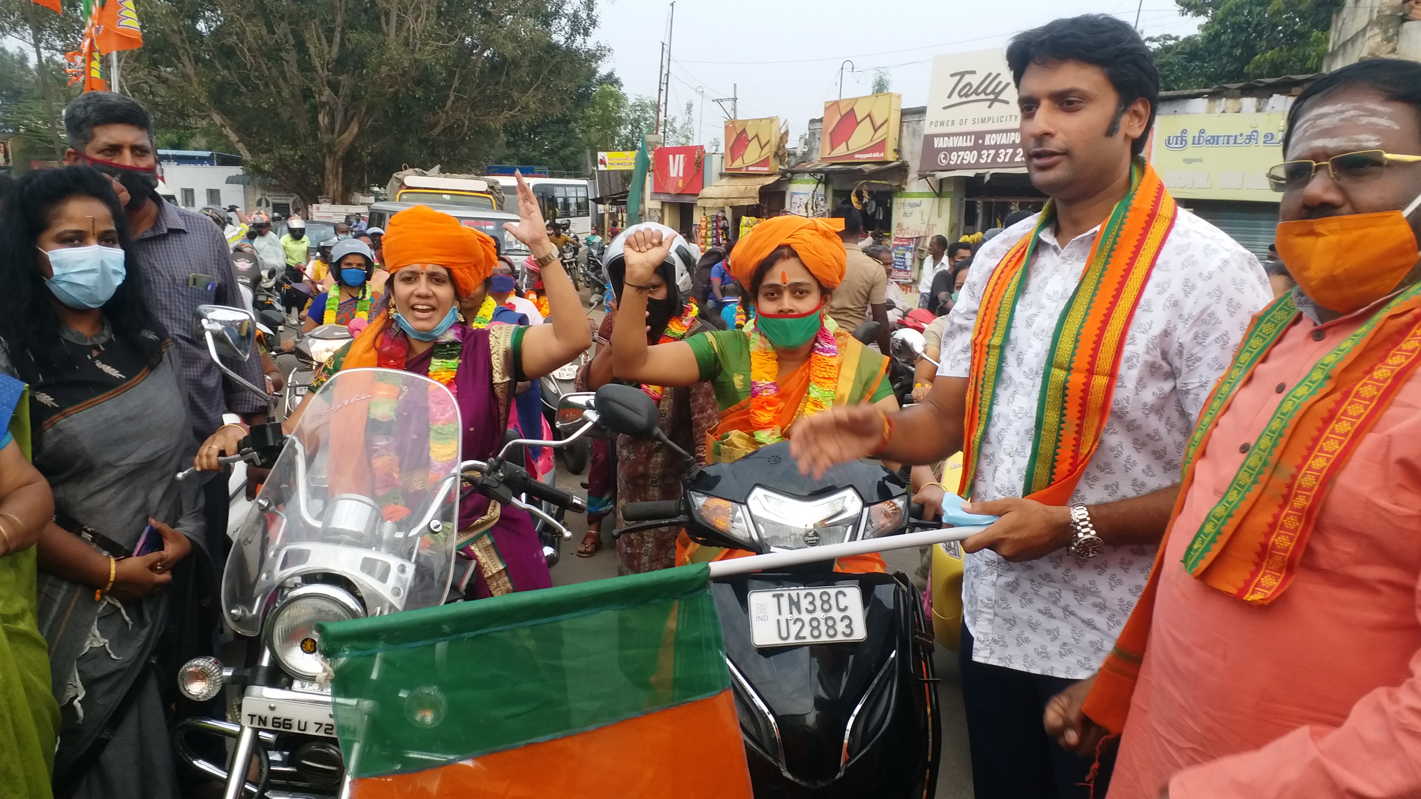 bjp two wheeler rally to support vel yatra