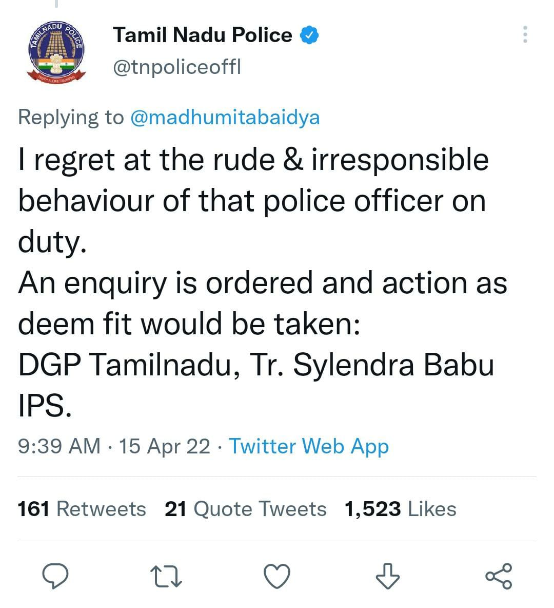 north india girl complaint on tn police  police officer misbehave with north india girl  north india girl complaint tweet on tn police  வட மாநில பெண்ணிடம் அத்து மீறிய போலீஸார்  வட மாநிலப் பெண்ணின் ட்வீட்  தமிழ்நாடு காவல் துறை மீது புகார் கொடுத்த வட மாநில பெண்