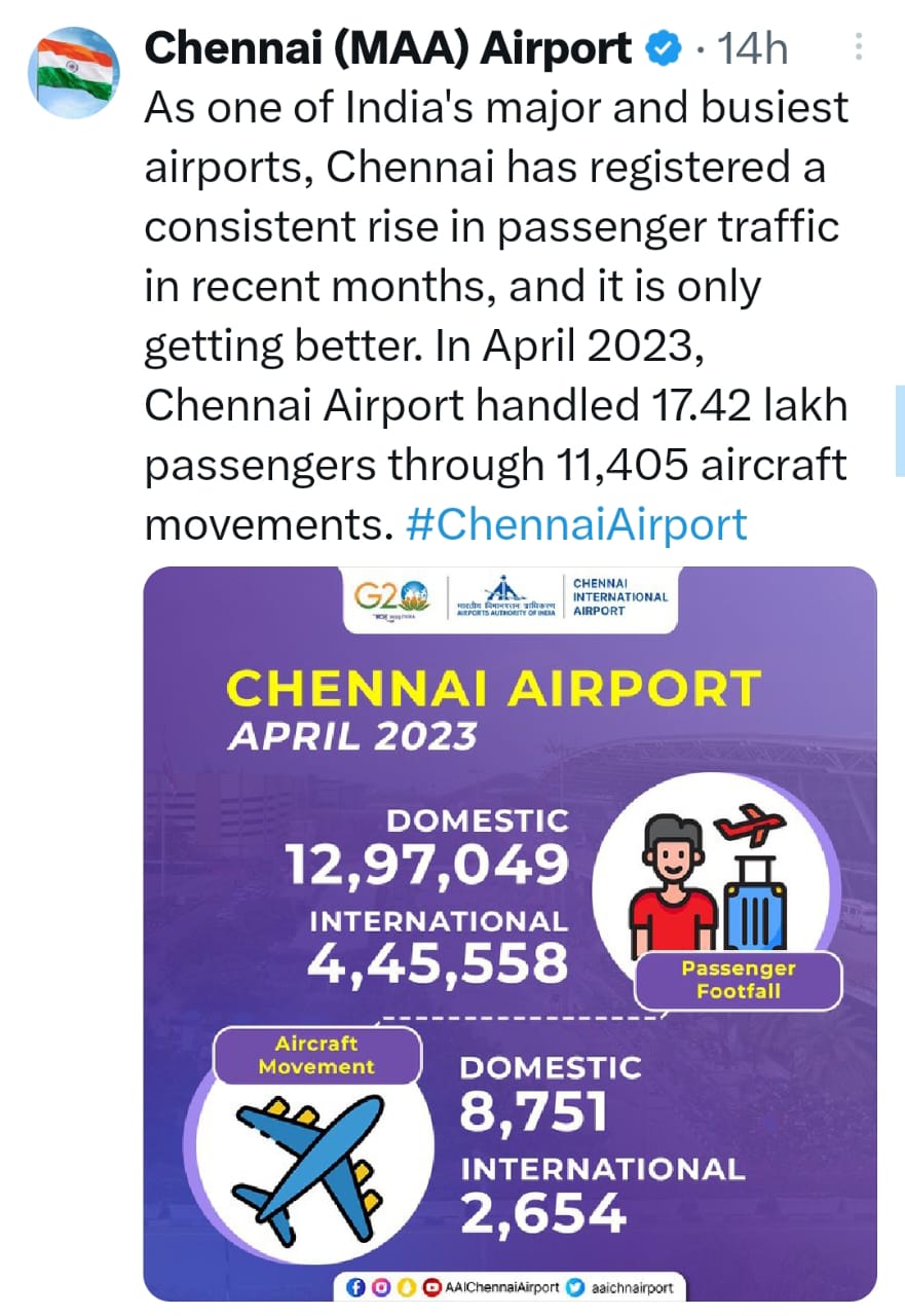 Increase in number of air passengers in Chennai over last month