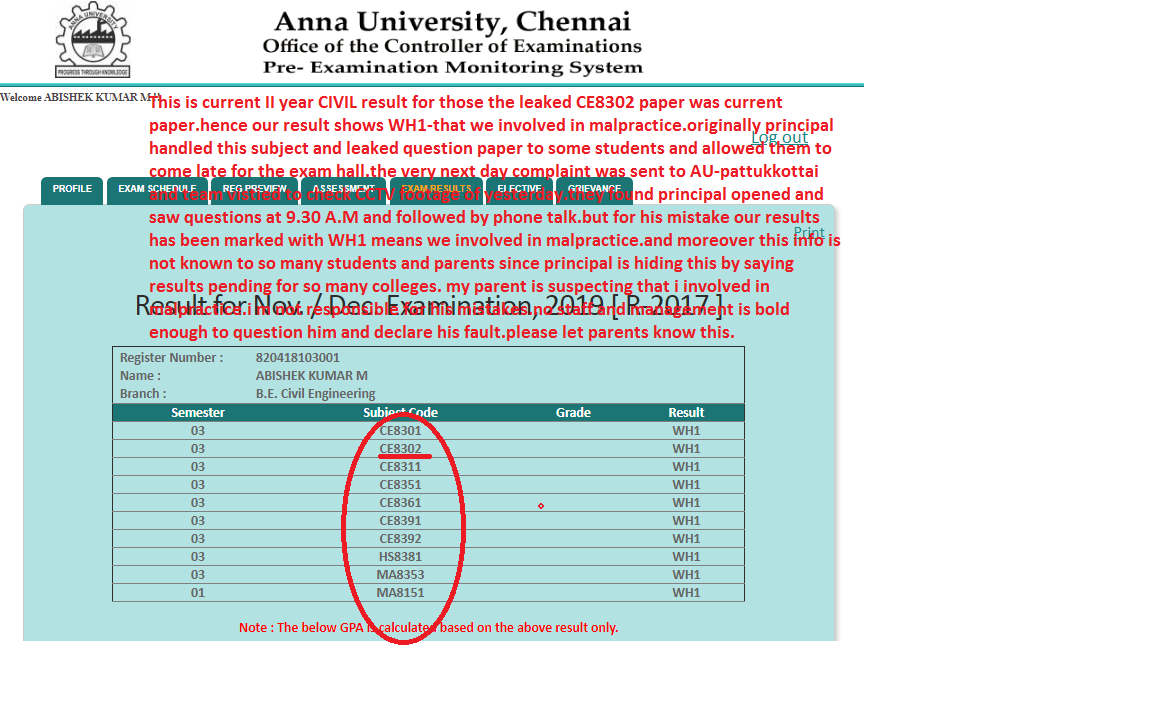 engineering colleges involved in Scandal semester exams result withhelt