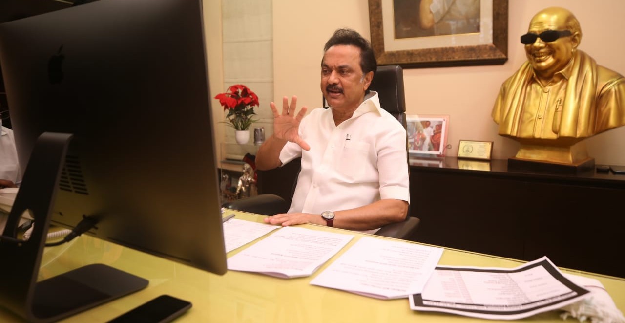 MK Stalin speak at conferencing call about ondrinaivom vaa