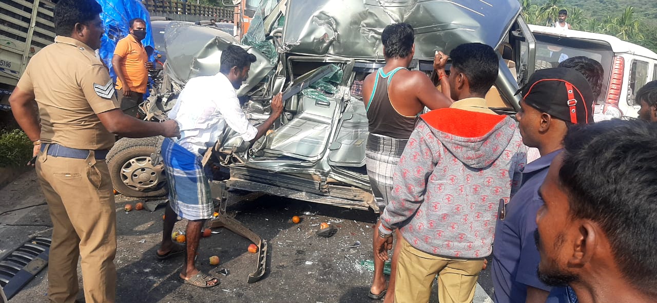 container truck accident near Toppur Pass bridge