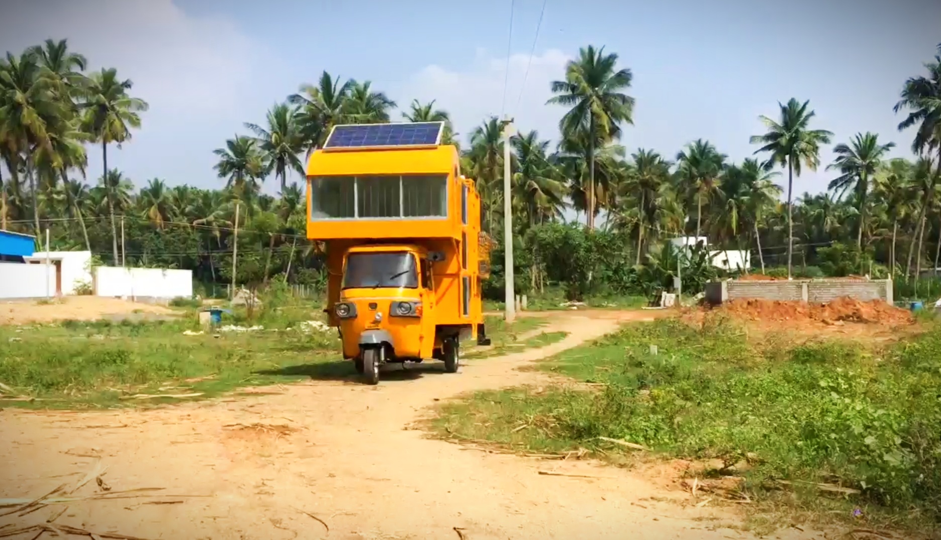 An auto rickshaw transformed into a mobile home