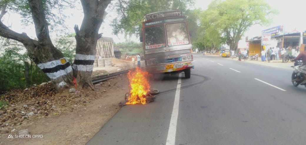 burnt two wheeler