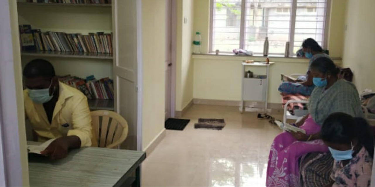 Library and sports equipment at Chettupattu Private Corona Treatment Center, Thiruvannamalai District